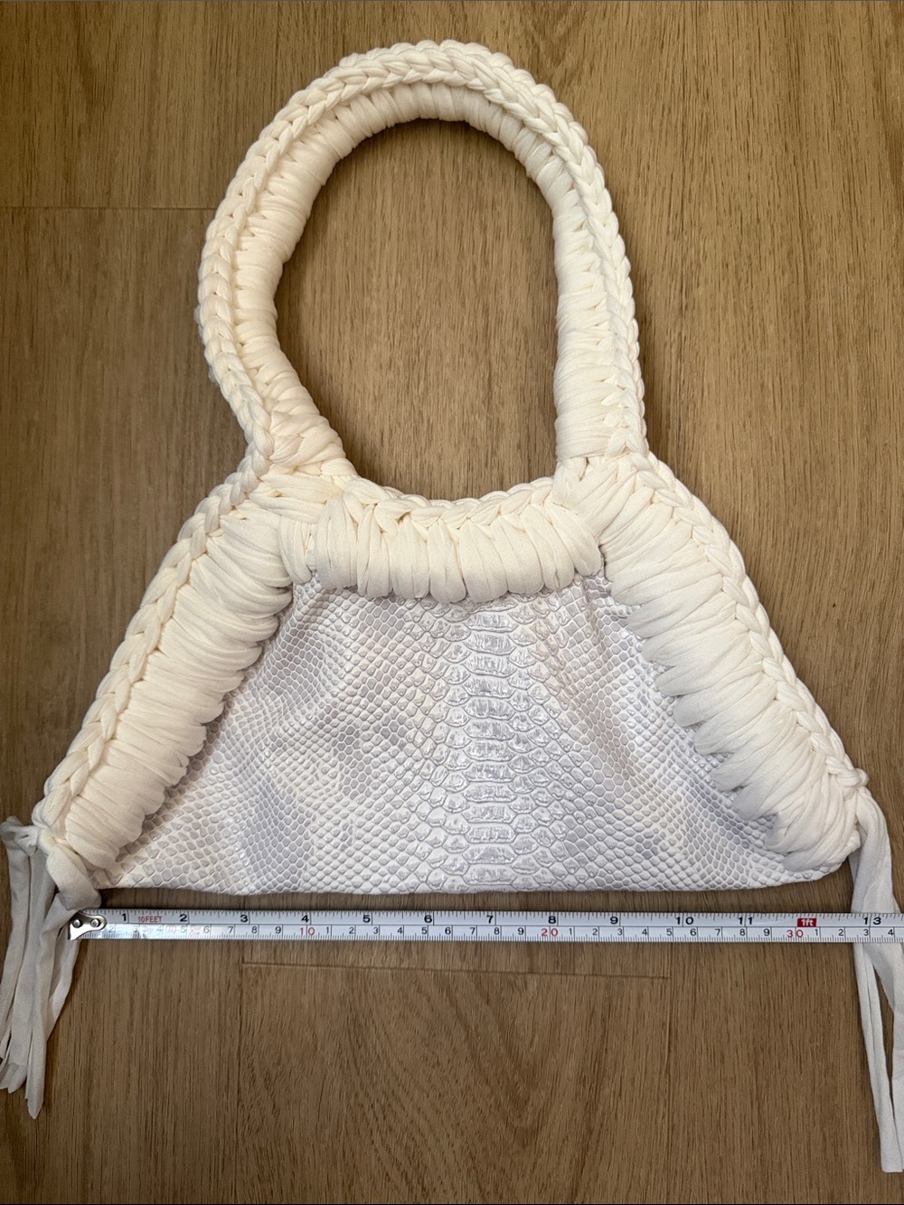 Inedito Handmade Mini Bag Sac Eva White Faux Snakeskin + Fringe - Picture 4 of 6